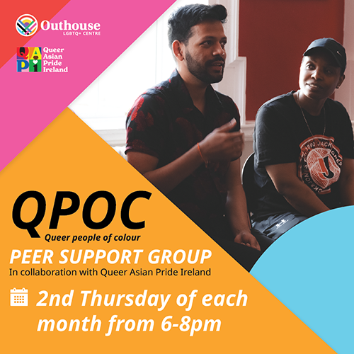 Graphic promoting a QPOC (Queer People of Colour) peer support social group.
